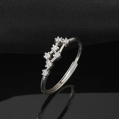 Constellations Rhodium Plated 925 Sterling Silver Micro Pave Clear Cubic Zirconia Adjustable Rings for Women