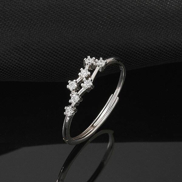Constellations Rhodium Plated 925 Sterling Silver Micro Pave Clear Cubic Zirconia Adjustable Rings for Women