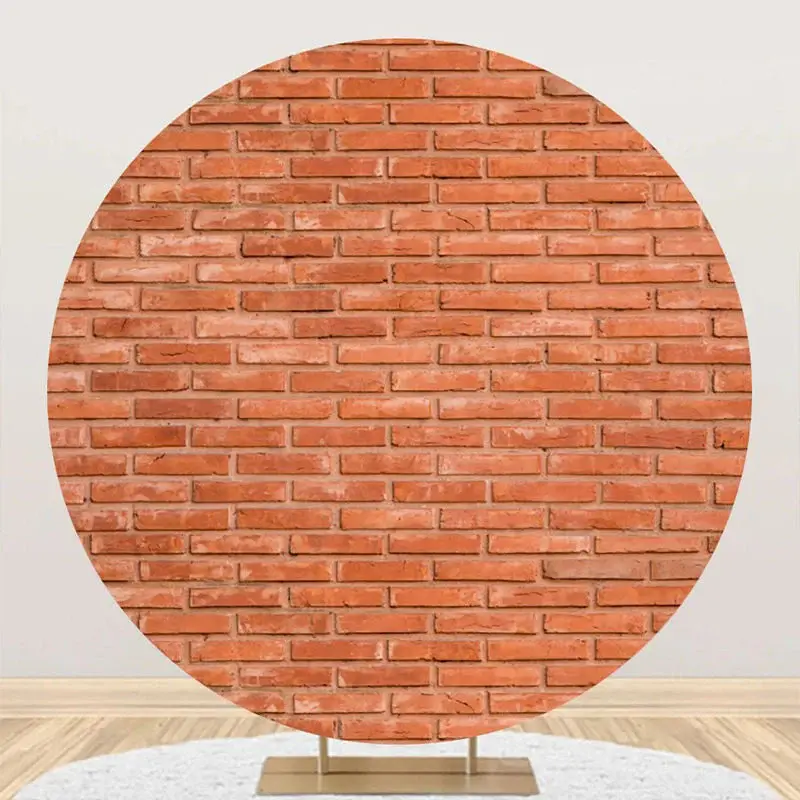 Retro Red Brick Wall Texture Round Birthday Backdrop - Aperturee