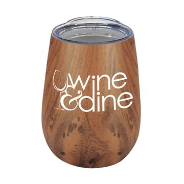 25 Promotional 10 oz Stainless Steel Wood Tone Stemless Wine Glass ...