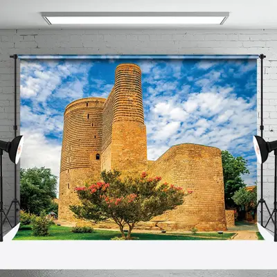 Vintage Brick Wall House Blue Sky Photo Backdrop - Aperturee