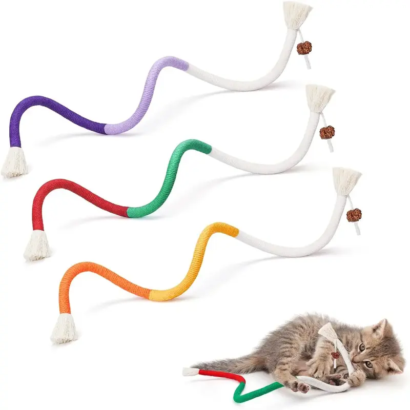 3-Piece Cat Chew Rope Toys with Refillable Natural Catnip – Safe Teeth Cleaning & Interactive Fun for Kittens and Cats (19....