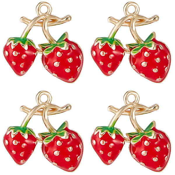 Beebeecraft 1 Box 10Pcs Strawberry Charms 18K Gold Plated Brass Red Fruit Charms with Hole for Jewelry Making DIY Bracelet Ne...