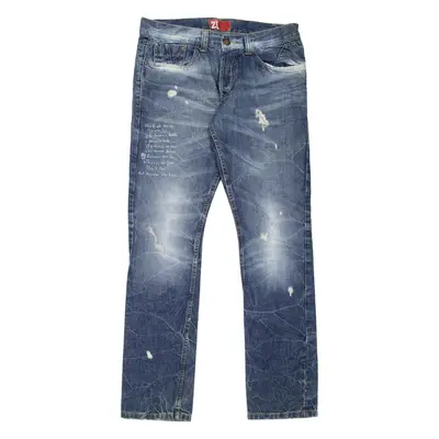 ZARA Distressed Womens Jeans Blue Regular Straight Stone Wash W32 L33