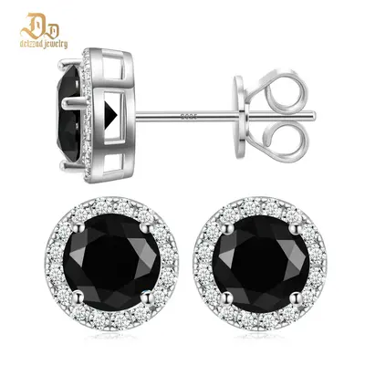 Delzzad S925 Halo VVS Black Synthetic Moissanite Stud Earrings Birthday Anniversary Mother's Day Gifts for Men Women