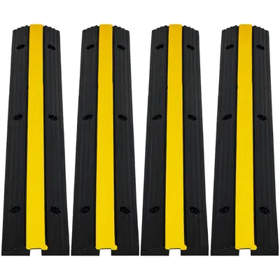 Garvee 4-Pack 1-Channel Heavy Duty Rubber Cable Protector Ramp | 22046 Lbs Load Capacity | Outdoor Driveway Wire Hose Cover f...