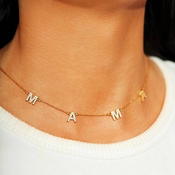 Stylish 925 Silver Clear Cubic Zirconia MAMA Letter Link Chain Necklaces for Mother's Day Gift