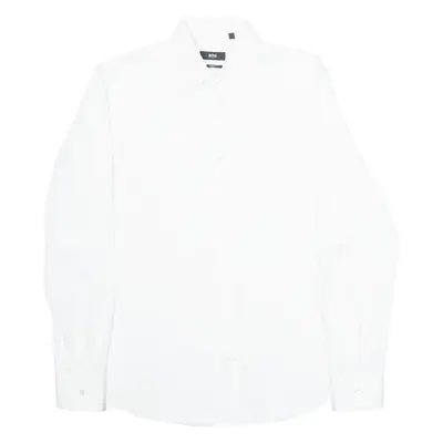 BOSS Slim Fit Mens Plain Shirt White Long Sleeve M