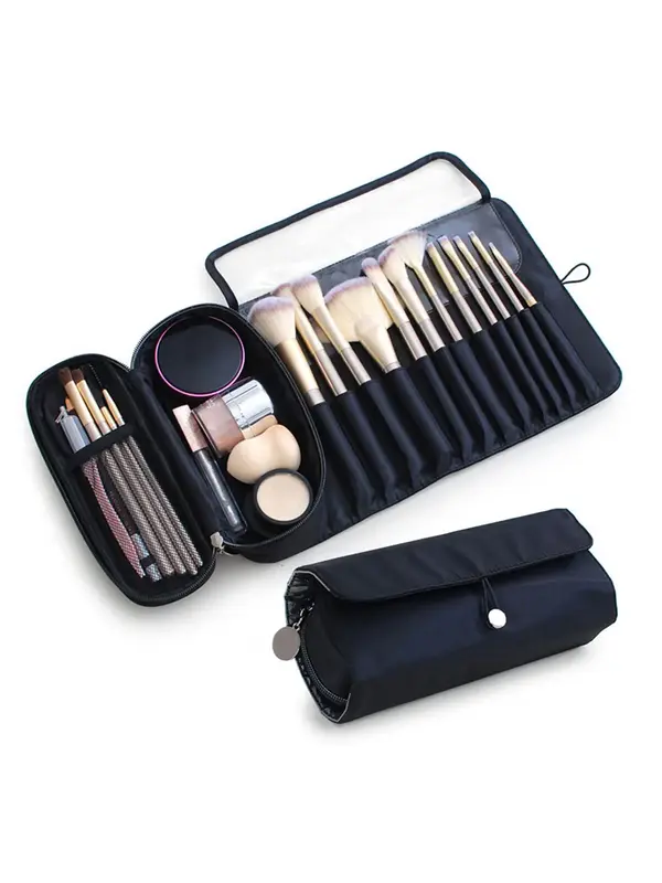 Simple Foldable Makeup Brush Storage Bag,  Basic Waterproof Makeup Bag, Portable Cosmetic Organizer Pouch for Women & Men for...