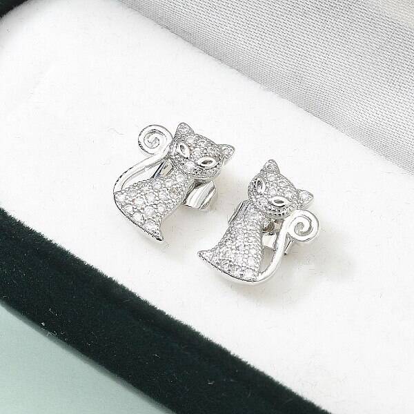 Brass Micro Pave Clear Cubic Zirconia Stud Earrings