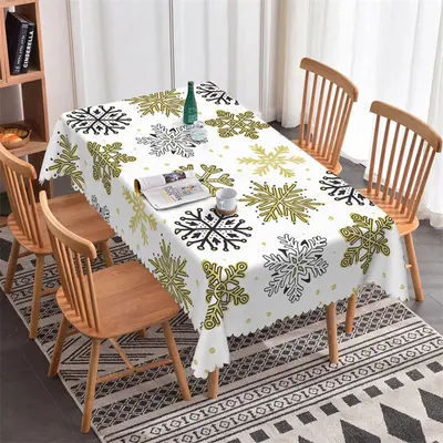 Green Black Snowflake Winter Christmas Tablecloth - Aperturee