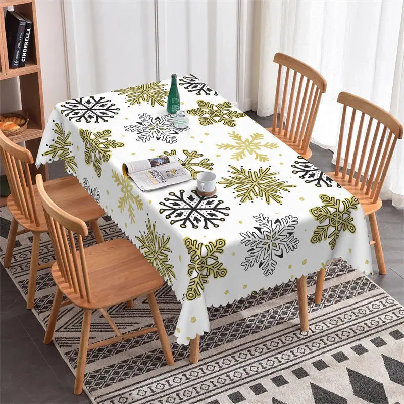 Green Black Snowflake Winter Christmas Tablecloth - Aperturee