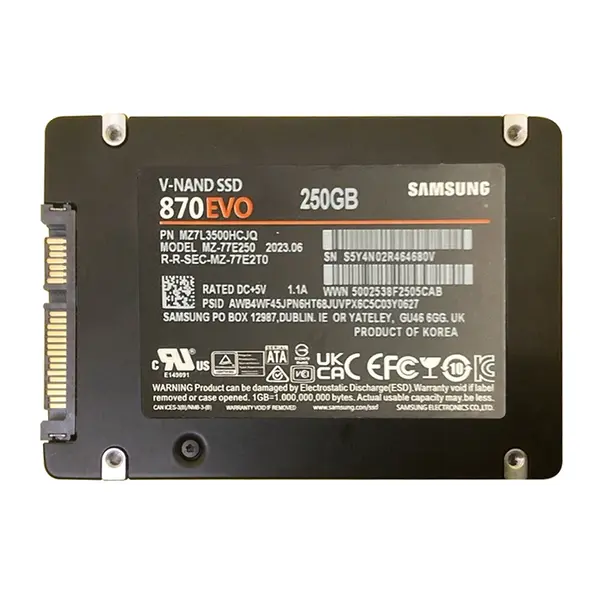 MZ-77E250BW Samsung 870 EVO Series 250GB 2.5-inch 6GB/s SATA 512MB Cache V-NAND 3bit MLC Solid State Drive