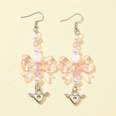 Bowknot & Heart Acrylic Dangle Earrings