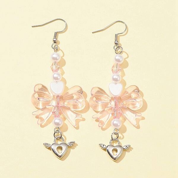 Bowknot & Heart Acrylic Dangle Earrings