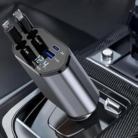 Retractable Car Charger,4 in 1 Fast USB C Car Charger 100W with Dual Retractable Cable Dual USB Ports,Voltage Display Car Cha...