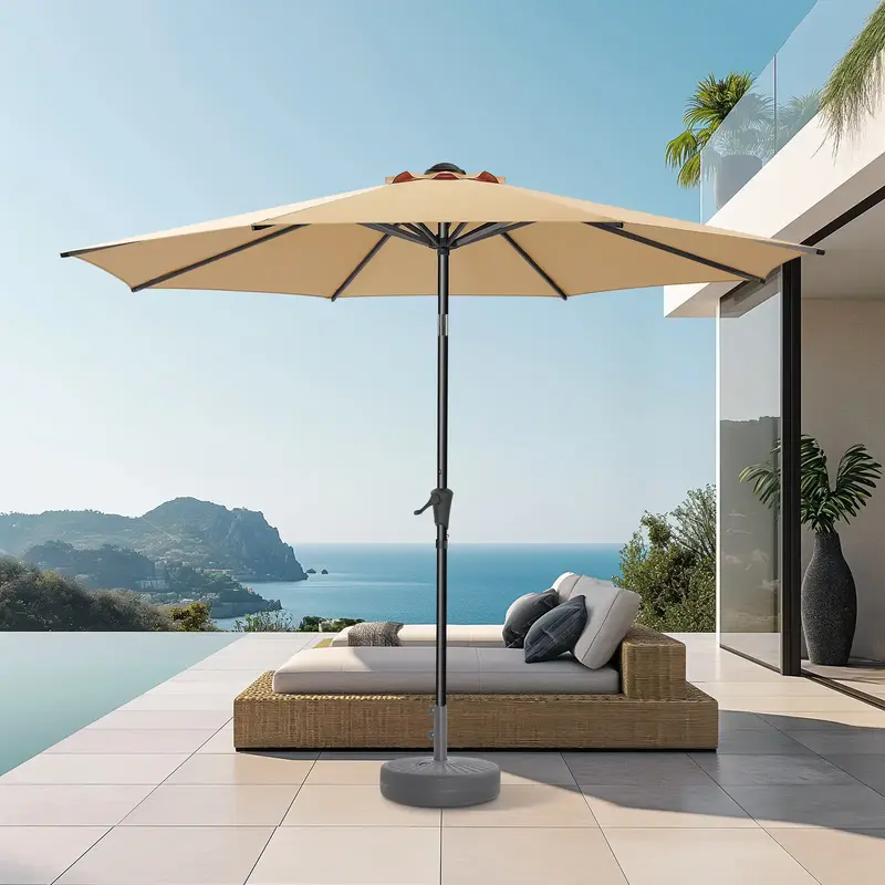 【Budget-Friendly Choice】9ft Outdoor Market Patio Umbrella UPF50+ UV Protection Offset Solar Terrace Umbrella with Tilt, O...