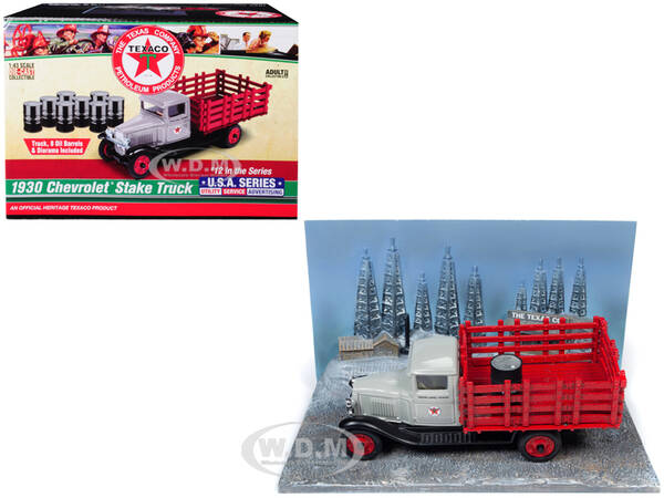 1930 Chevrolet Stake Truck with Eight Oil Barrels and Oil Derricks Diorama \