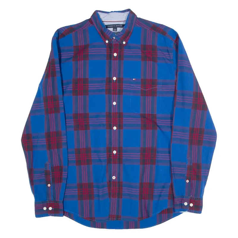 TOMMY HILFIGER Classic Fit Mens Shirt Blue Check Long Sleeve L