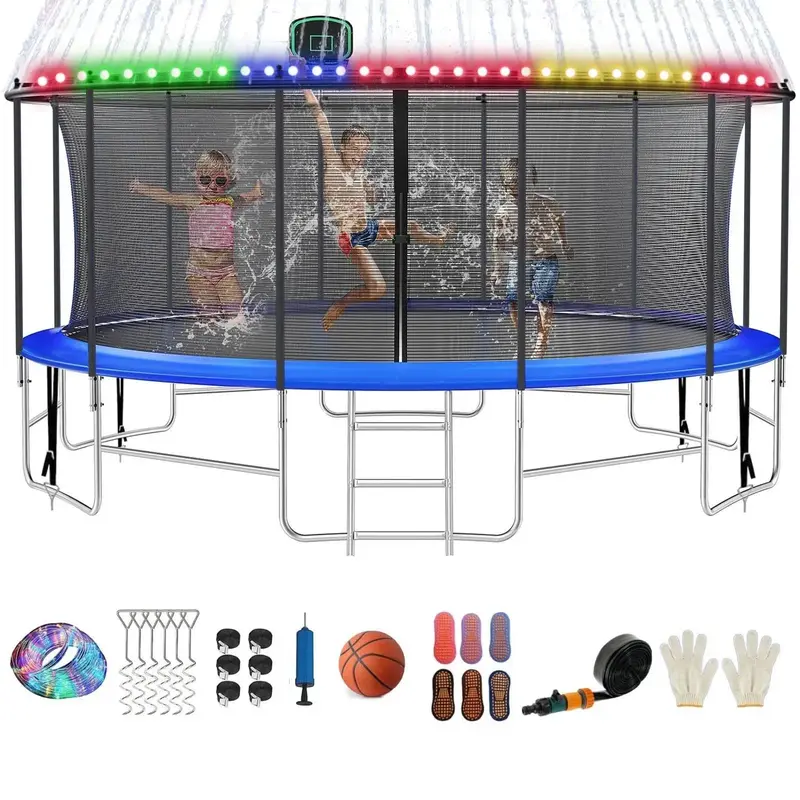 FIZITI Kids' Outdoor Trampoline Set with Basketball Hoop, Lights and Sprinkler, size: 10ft, 12ft, 14ft, 16ft outdoor trampoli...