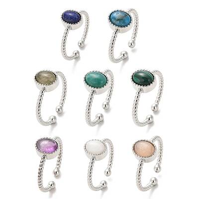 Natural Gemstone Open Cuff Ring