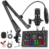 Professional Podcast Equipment Kit, USB Rechargeable Microphone Set, DJ Sound Control Equipment for Mobile Phone, Computer No...