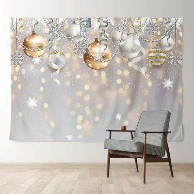 Aperturee Gold Silver Bauble Snow Bokeh Christmas Backdrop
