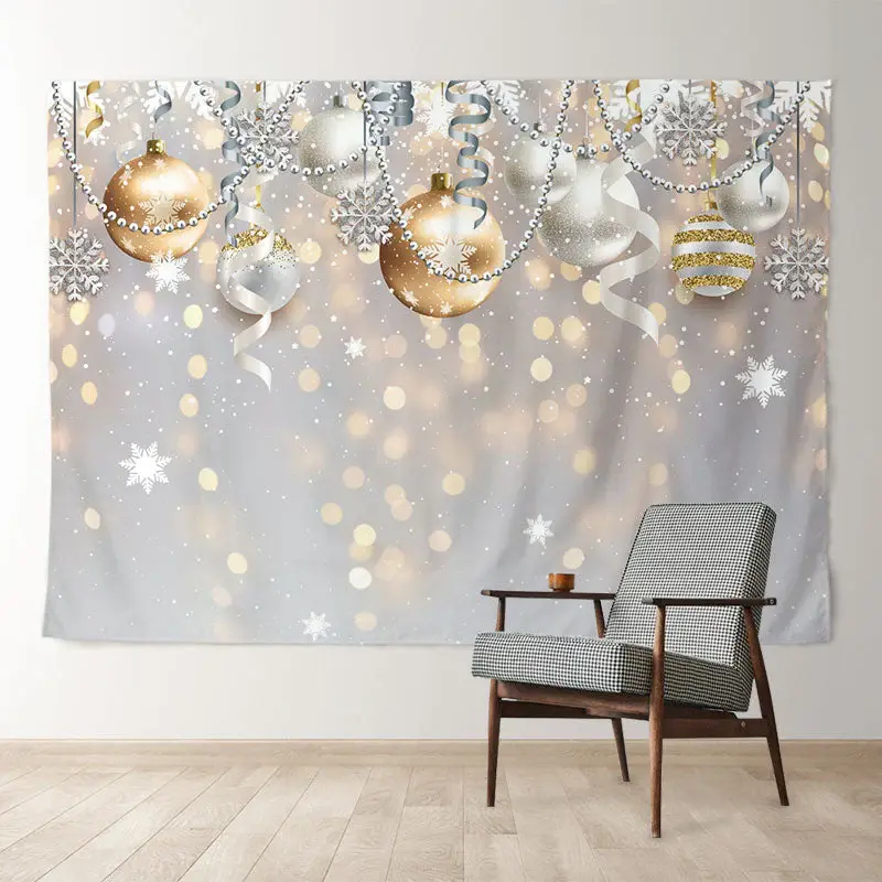 Aperturee Gold Silver Bauble Snow Bokeh Christmas Backdrop