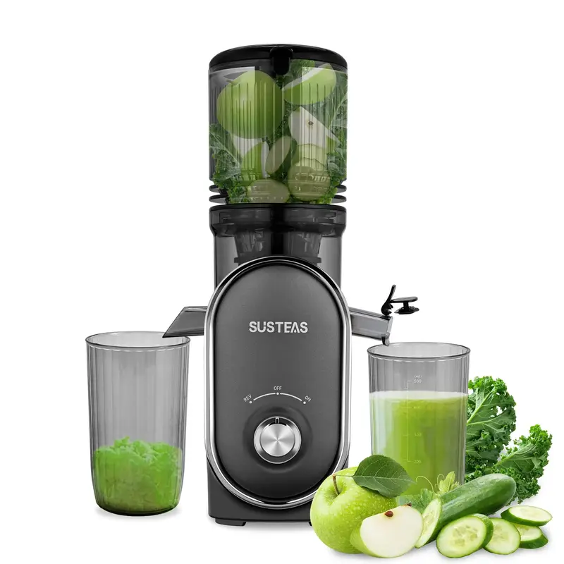 SUSTEAS Slow Juicer for Greens & Hard Vegetables – 4X More Juice Than Fast Juicers, Low Heat & Noise
