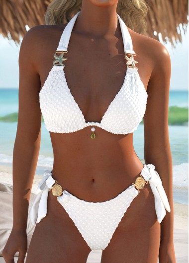 Modlily Low Waisted Tie White Bikini Set - XS