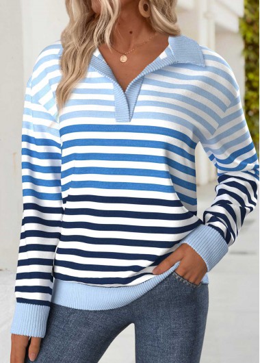 Modlily Blue Tummy Coverage Striped Long Sleeve Sweatshirt - XL