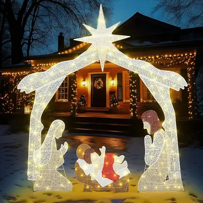 DKLGG Lighted Christmas Set Outdoor, 6Ft Holy Family Jesus Outside Scenes Set w/240 Warm Led, Christmas Decorations Outdoor S...