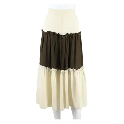 Womens Pleated Skirt Beige Long 90s Colourblock M