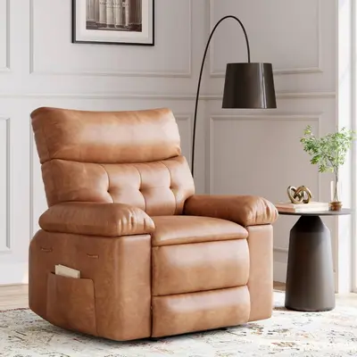 Garvee 27 Oversized Rocker Recliner Chair, PU Leather 360° Swivel Recliner with Side Pockets and Cup Holders, Manual Lazy ...