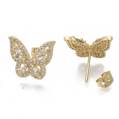 Brass Micro Pave Clear Cubic Zirconia Stud Earrings