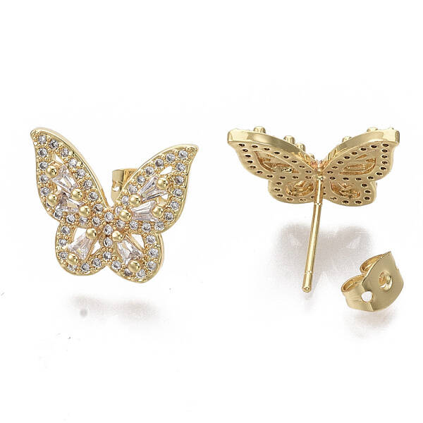 Brass Micro Pave Clear Cubic Zirconia Stud Earrings