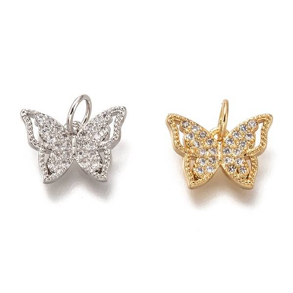 Brass Micro Pave Clear Cubic Zirconia Charms