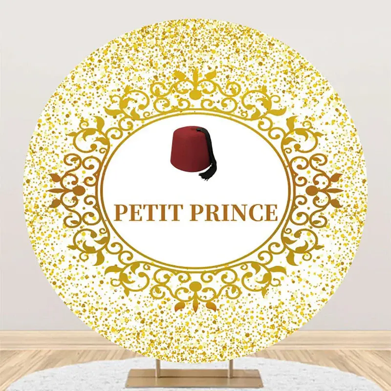 Gold Glitter Red Hat Petit Prince Round Backdrop