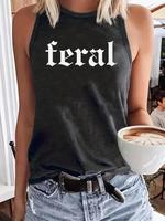Women's Letter Print Round Neck Tank Top, Casual Sleeveless Crewneck Top for Daily Wear, Ladies Clothes for All Seasons, Tank...