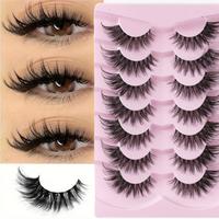 Cat Eye False Eyelashes, 7 Pairs Wispy Look Faux Cluster Lashes, Natural Curling Makeup Strip Lashes for Women & Girls Eye Ma...