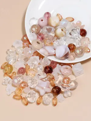 Random Style Mixed Color Bowknot & Flower & Heart Shaped Charms & Beads, 1 Set DIY Accessories for Bracelet & Necklace & Phon...