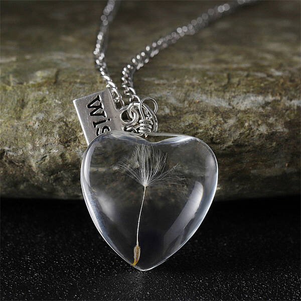 Clear Glass with Dandelion Inside Pendant Necklaces