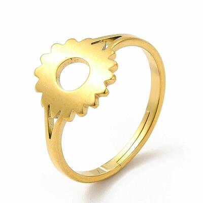 Ion Plating(IP) 304 Stainless Steel Sunflower Adjustable Ring for Women