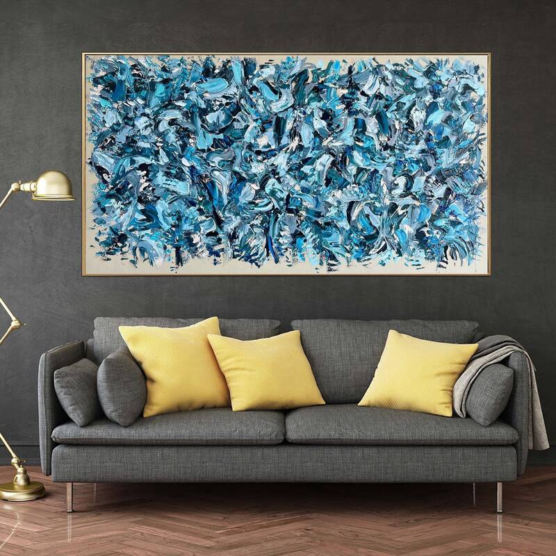 Blue Painting On Canvas Abstract Art Original Large Acrylic Painting Original Oil Living Room Wall Art Modern Original Painti...