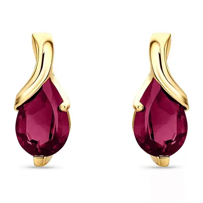 14K Gold Ruby Grandmother & Mother Drop Shape Stud Earrings Gemstone Earrings