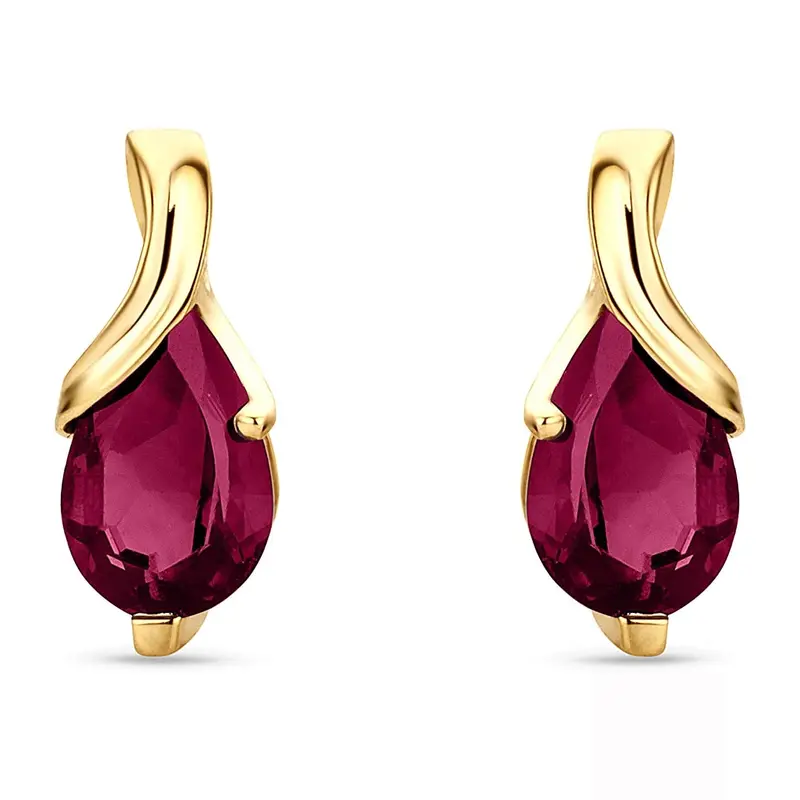 14K Gold Ruby Grandmother & Mother Drop Shape Stud Earrings Gemstone Earrings