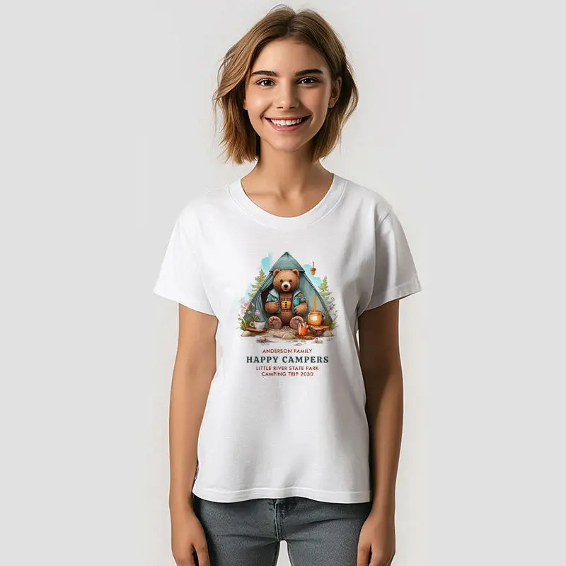 Cute Camping Bear Personalized Happy Trip T-Shirt