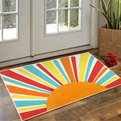 Garvee Sun Rug 2x3 Entryway Rug Washable Small Bedroom Area Rug Non-Slip Stain Resistant Rainbow Nursery Rug Boho Retro Playm...