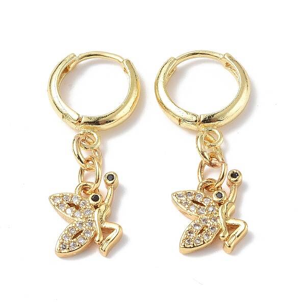 Cubic Zirconia Butterfly Dangle Hoop Earrings