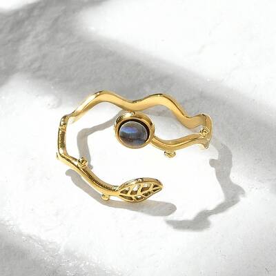 Leaf & Flat Round 304 Stainless Steel Paua Shell Cuff Rings for Women